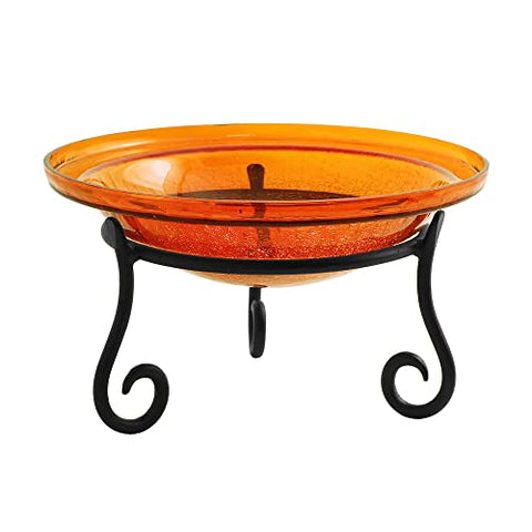 12 Mandarin Crackle Birdbath- Short Stand