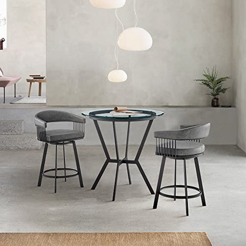 Armen Living Naomi and Chelsea 3-Piece Counter Height Dining Set in Black Metal and Grey Faux Leather