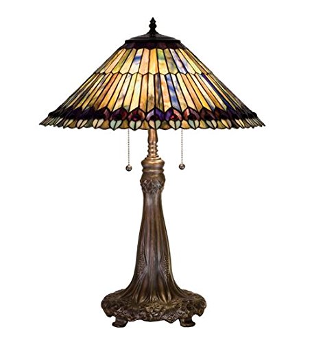 27 inches H Tiffany Jeweled Peacock Table Lamp.602