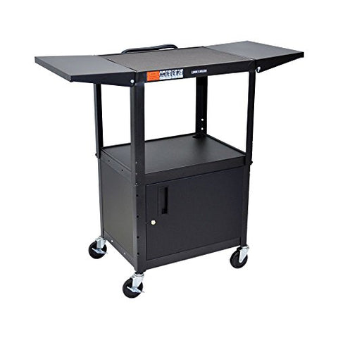 Adjustable-Height Steel AV Cart - Cabinet Drop Leaf - Black