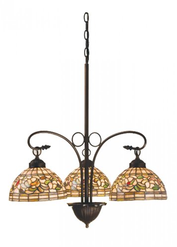 24InchW Tiffany Turning Leaf 3 LT Chandelier
