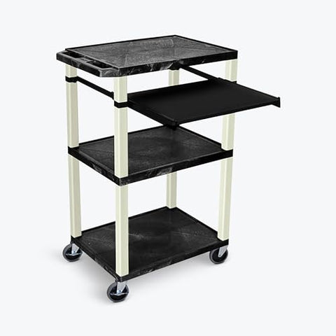 42 in.H 3-Shelf Utility Cart - Electric Pullout Shelf Black Shelves Putty Legs - Black