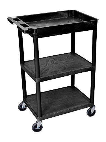 Tub Top and Flat Middle/Bottom Shelf Cart - Black