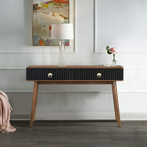 Armen Living Amigo Veneer Wood Console Table, Black/Walnut