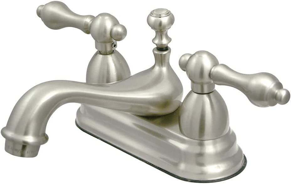 Kingston Brass KS3608AL Restoration 4-Inch Centerset Lavatory Faucet with Metal lever handle, Brushed Nickel