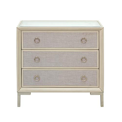 Three Drawer Mirror Top Accent Chest in Linen & Cream