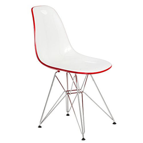 LeisureMod Carey Modern Eiffel Base Molded Dining Side Chair (White Red)