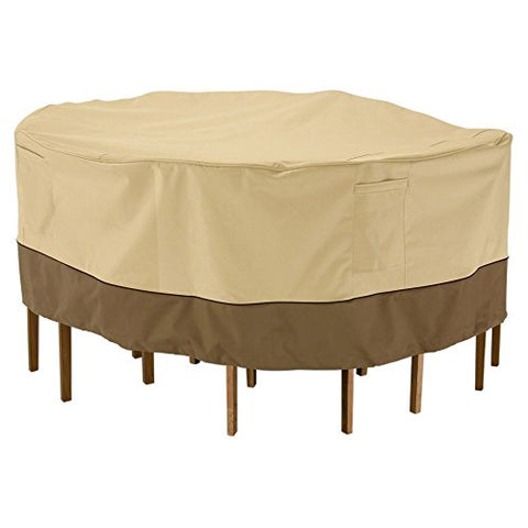 Classic Accessories Veranda Water-Resistant 94 Inch Round Patio Table &amp; Chair Set Cover, Outdoor Table Cover