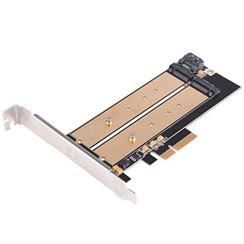 Dual M.2 to PCI-E x4 NVME SSD and SATA 6 G adapter card with advanced cooling