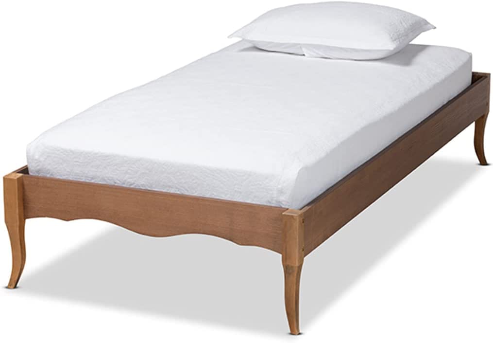 Baxton Studio Marieke Vintage French Inspired Ash Walnut Finished Wood Twin Size Platform Bed Frame