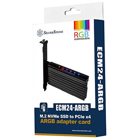 ECM24 M.2 NVMe SSD M-key to PCIe X4 adapter card with heatsink and thermal pad (ARGB)