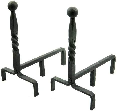 Minuteman International Ball End Wrought Iron Fireplace andirons Pair, Black