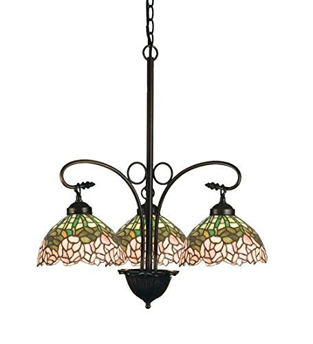 24Inch Wide Tiffany Cabbage Rose 3 Light Chandelier