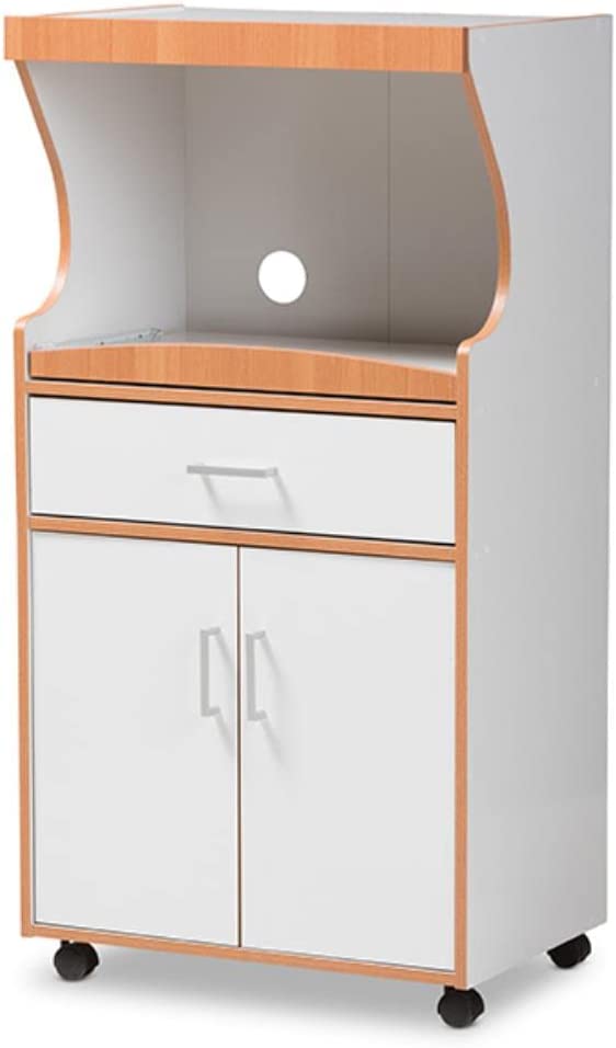 Baxton Studio Edonia Modern and Contemporary Beech Brown and White Finish Kitchen Cabinet