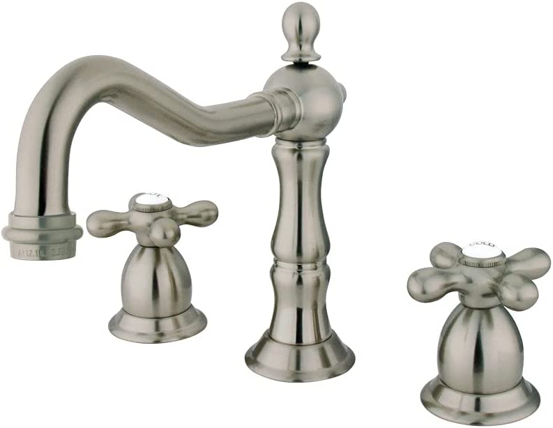 Kingston Brass KS1978AX Heritage Widespread Lavatory Faucet with Metal Cross Handle, Brushed Nickel