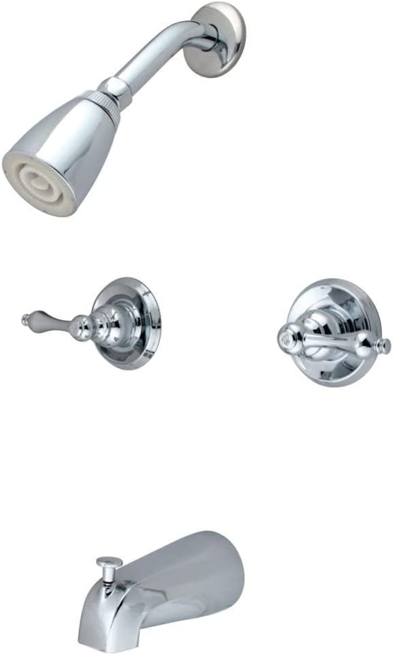Kingston Brass KB248AL Twin Handle Tub and Shower Faucet with Decor Lever Handle, Brushed Nickel, 5-Inch Spout Reach