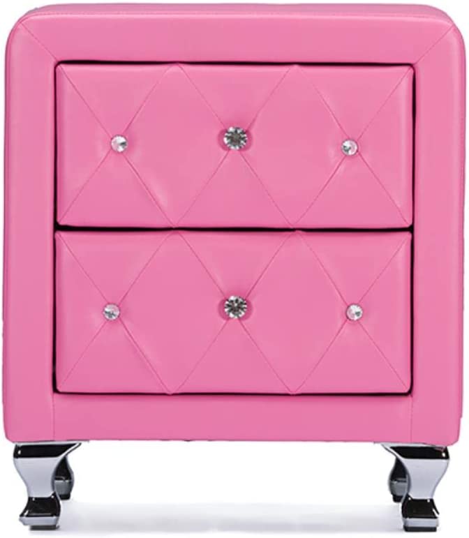 Baxton Studio Stella Crystal Tufted Pink Leather Modern Nightstand