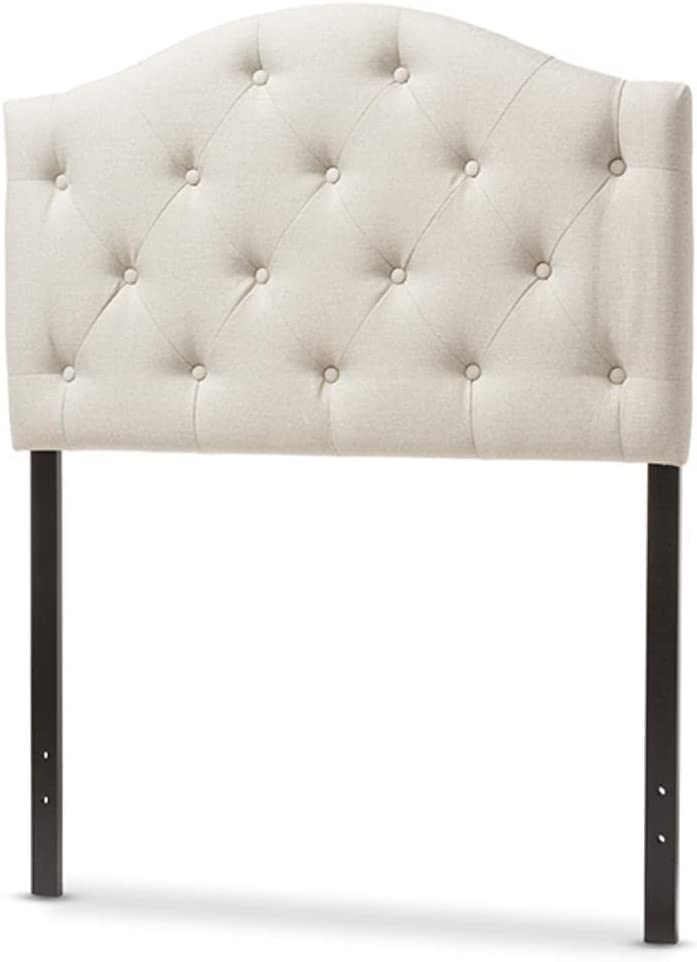 Baxton Studio Myra Modern and Contemporary Light Beige Fabric Upholstered Button-Tufted Scalloped Twin Size Headboard