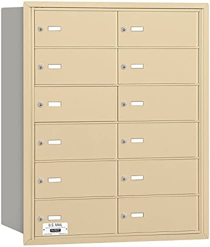 Salsbury Industries 3612SRP 4B Plus Horizontal Mailbox, 12 B Doors, Rear Loading, Private Access, Sandstone