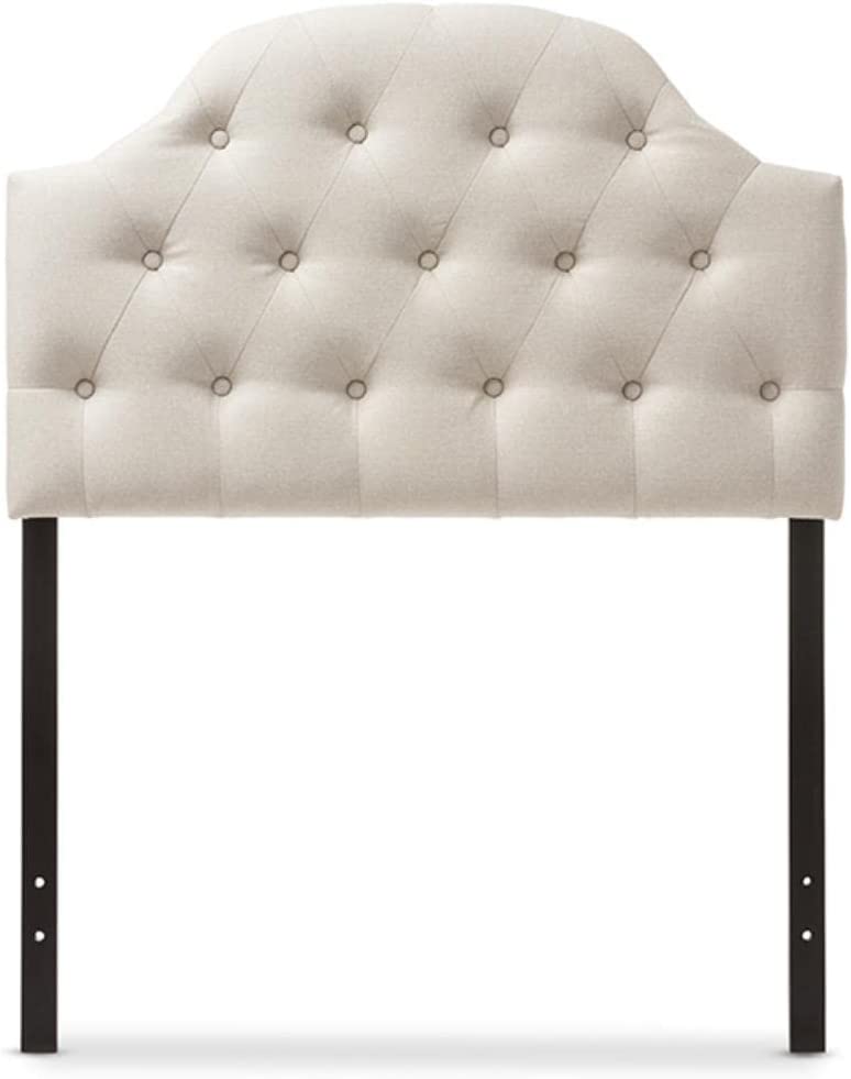 Baxton Studio Morris Modern and Contemporary Fabric Upholstered Button-Tufted Scalloped Headboard Beige/Twin