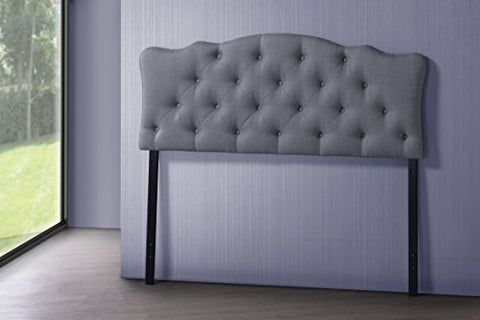 Baxton Studio Rita Modern and Contemporary Queen Size Grey Fabric Upholstered Button-tufted Scalloped Headboard