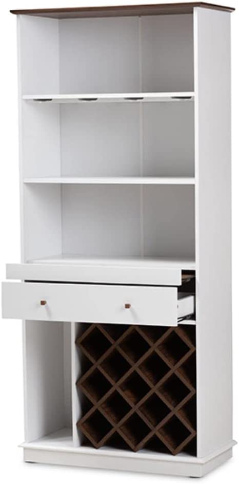 Baxton Studio Mattia Mid-Century Modern White and Walnut Finished Wood Wine Cabinet