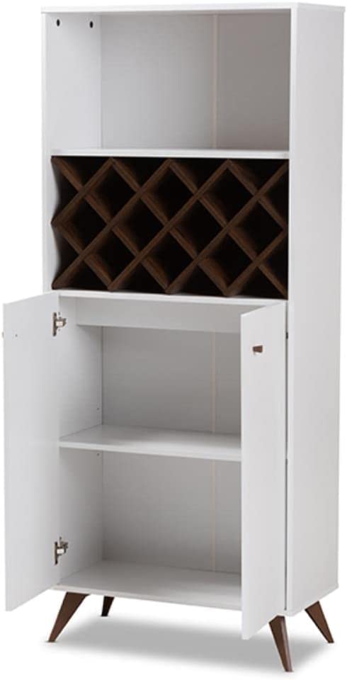 Baxton Studio Serafino Mid-Century Modern White and Walnut Finished Wood Wine Cabinet