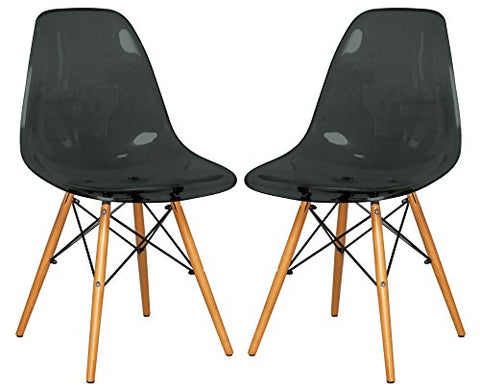 LeisureMod Dover Plastic Molded Dining Side Chair with Wood Dowel Legs, Set of 2 (Transparent Red)