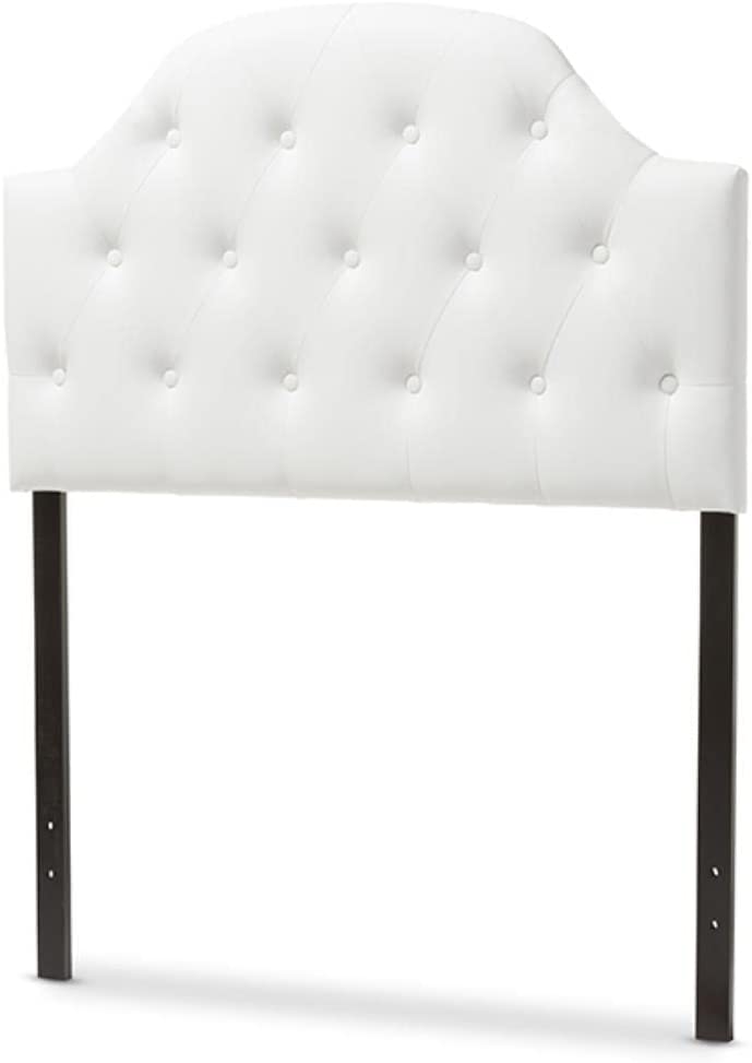 Baxton Studio Morris Modern and Contemporary White Faux Leather Upholstered Button-Tufted Scalloped Twin Size Headboard