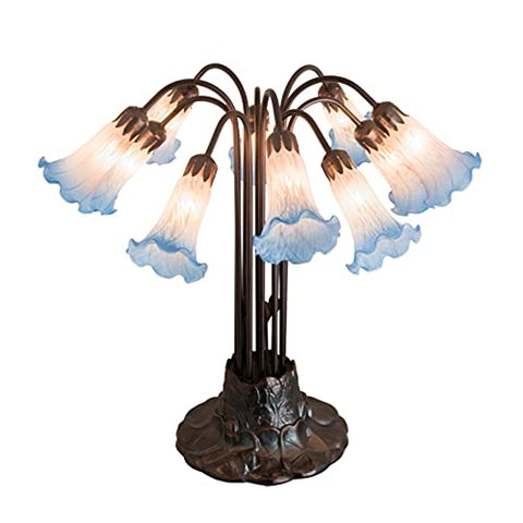 22 inches H Pink/Blue Pond Lily 10 LT Table Lamp