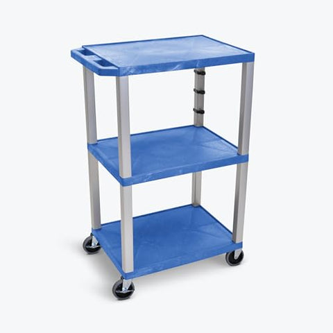 42 in.H 3-Shelf Utility Cart - Blue Shelves Nickel Legs - Blue