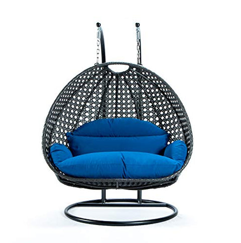 LeisureMod 2 Person Hanging Double Swing Chair, X-Large Wicker Rattan Egg Chair with Stand and Cushion for Indoor Outdoor Patio Garden (Red)