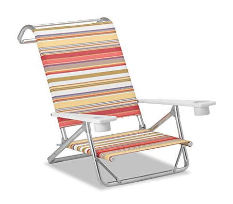 Telescope Casual Original Mini-Sun Chaise Folding Beach Arm Chair With Marine Grade Polymer Arms With Cup Holders With Fiesta Fabric