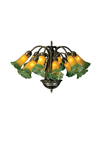 20Inch Wide Amber/Green Pond Lily 12 LT Chandelier