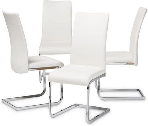 Baxton Studio Cyprien Modern and Contemporary White Faux Leather Upholstered Dining Chair (Set of 4)