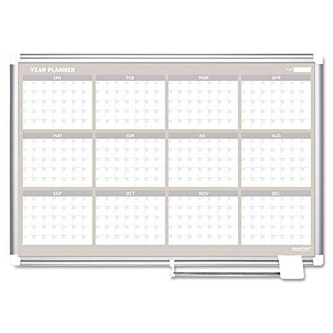 MasterVision Magnetic Steel Dry-Erase Twelve Month Planner 24 Inches x 36 Inches Aluminum Frame