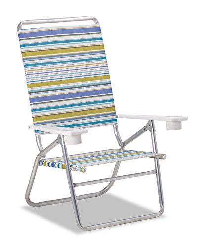 Telescope Casual Light N Easy High Boy Folding Beach Arm Chair With Marine Grade Polymer Arms With Cup Holders With Coastline Fabric