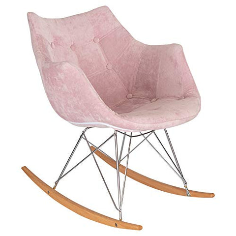 LeisureMod Willow Velvet Eiffel Base Petite Rocking Chair (Pink)