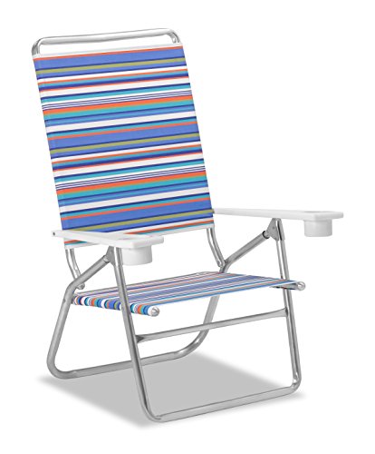Telescope Casual Light N Easy High Boy Folding Beach Arm Chair With Marine Grade Polymer Arms With Cup Holders With Atlantic Blue Stripe Fabric
