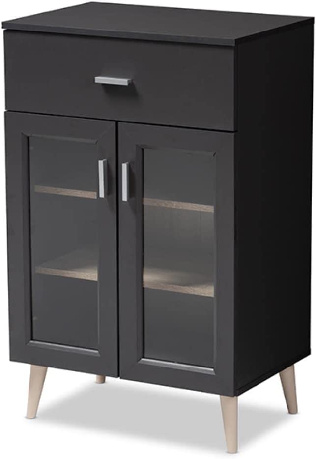 Baxton Studio Jonas Modern and Contemporary Dark Grey and Oak Brown Finished Kitchen Cabinet