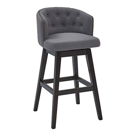 Celine 26 inches Counter Height Wood Swivel Tufted Barstool in Espresso Finish with Grey Fabric
