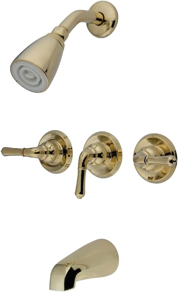 Kingston Brass KB232 Magellan Tub and Shower Faucet with 3-Magellan Handle, Polished Brass,5-Inch Spout Reach