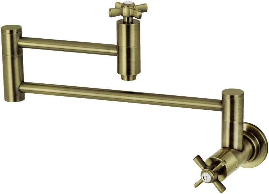 Kingston Brass KS8103ZX Wall Mount Pot Filler Kitchen Faucet, Antique Brass