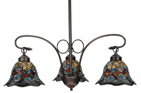 30InchW Tiffany Peacock Feather 3 LT Chandelier