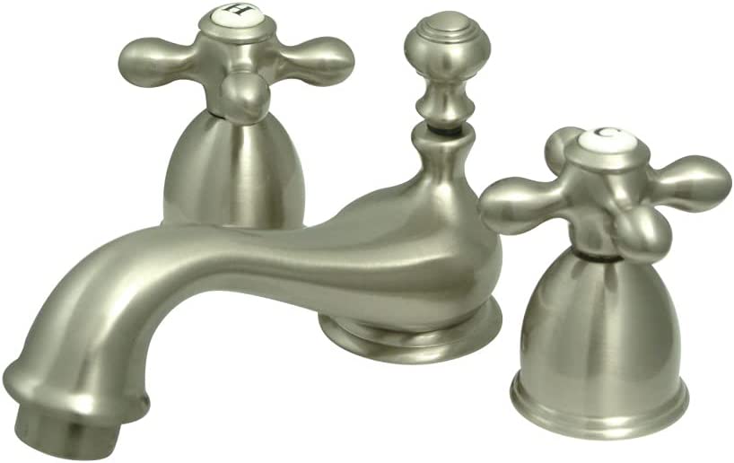 Kingston Brass KS3958AX Restoration Mini Widespread Lavatory Faucet with Metal Cross Handle, Satin Nickel