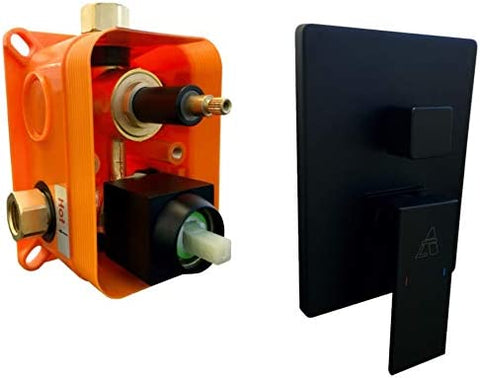 Aqua Piazza by KubeBath 3-Way Rough-In Valve With Cover Plate, Handle and Diverter - Matte Black Finish