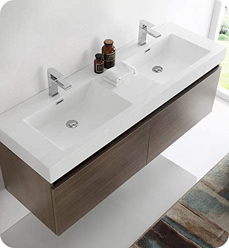 Fresca Mezzo 60" Gray Oak Wall Hung Double Sink Modern Bathroom Cabinet