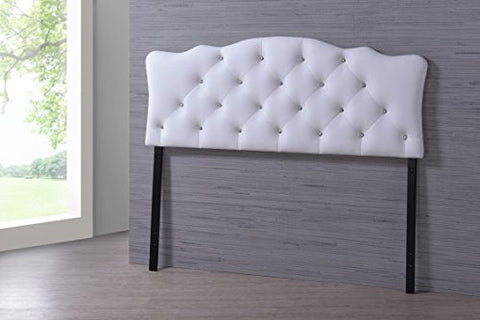 Baxton Studio Rita Modern and Contemporary Full Size White Faux Leather Upholstered Button-tufted Scalloped Headboard