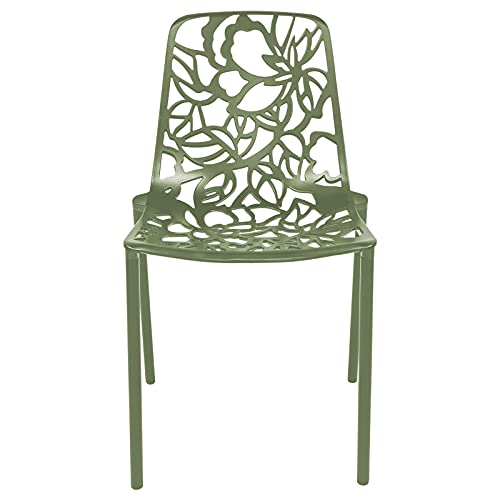 LeisureMod Devon Modern Aluminum Indoor-Outdoor Stackable Dining Chair Set of 4, Khaki Green