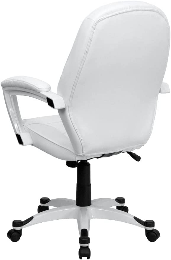 Flash Furniture Mid-Back White LeatherSoft Tapered Back Executive Swivel Office Chair with White Base and Arms